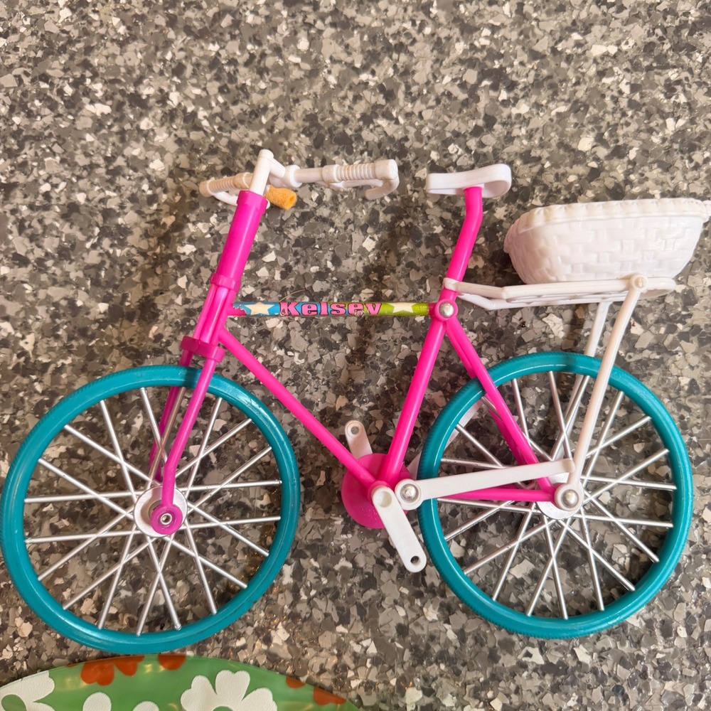 Barbie Size Pink Bicycle with Basket & Rear Rack – Doll Accessory Bike
